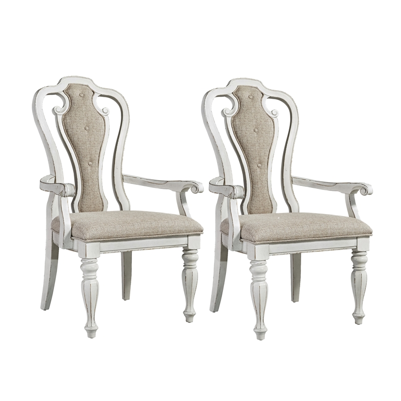 Pemberly Row Modern White Splat Back Uph Arm Chair (RTA)-Set of 2