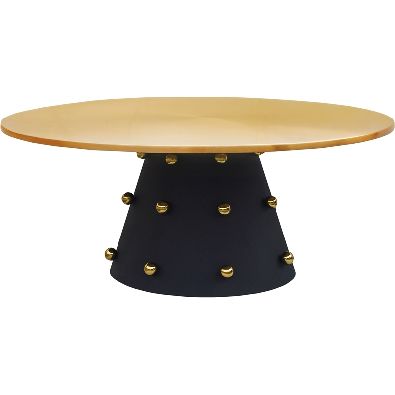 Pemberly Row Brushed Gold Top Coffee Table with Matte Black Base