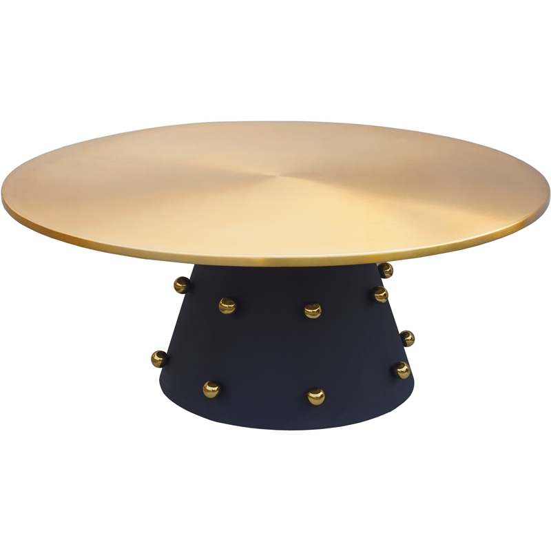 Pemberly Row Brushed Gold Top Coffee Table with Matte Black Base