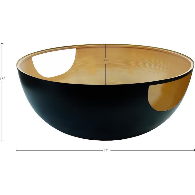 Pemberly Row Round Matte Black Metal Coffee Table with Glass Top