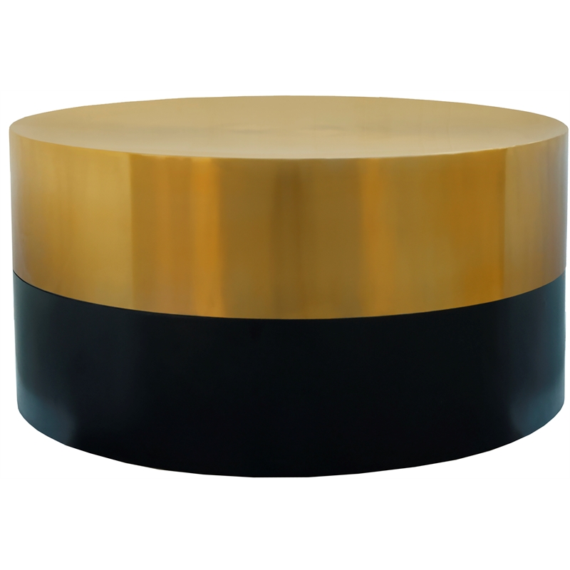 Pemberly Row Brushed Gold Top Coffee Table with Matte Black Base