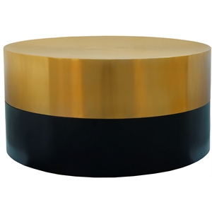 Pemberly Row Brushed Gold Top Coffee Table with Matte Black Base