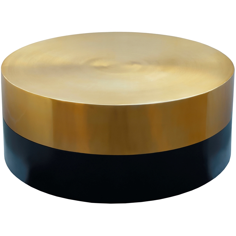 Pemberly Row Brushed Gold Top Coffee Table with Matte Black Base