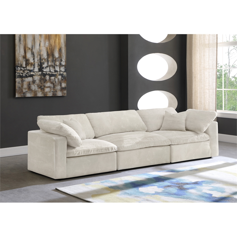 Pemberly Row Modern / Contemporary Cream Velvet Modular 3 Piece Sofa