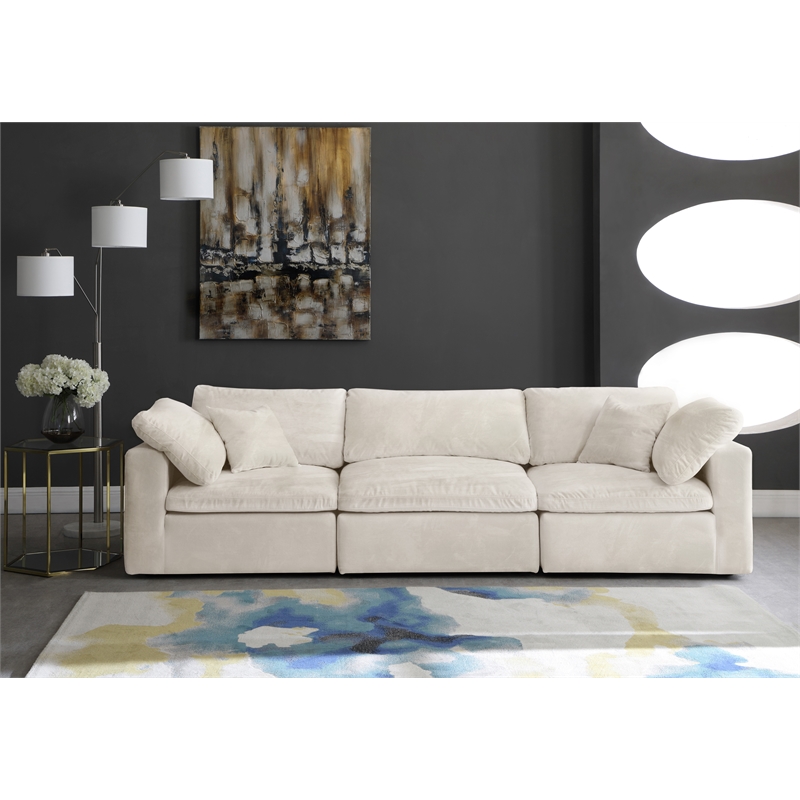 Pemberly Row Modern / Contemporary Cream Velvet Modular 3 Piece Sofa