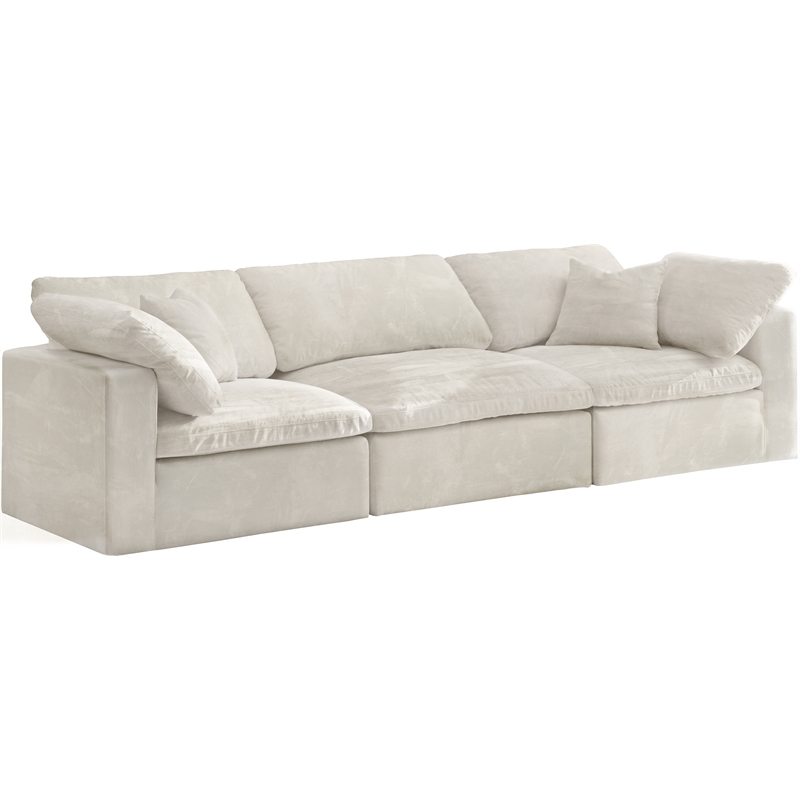 Pemberly Row Modern / Contemporary Cream Velvet Modular 3 Piece Sofa
