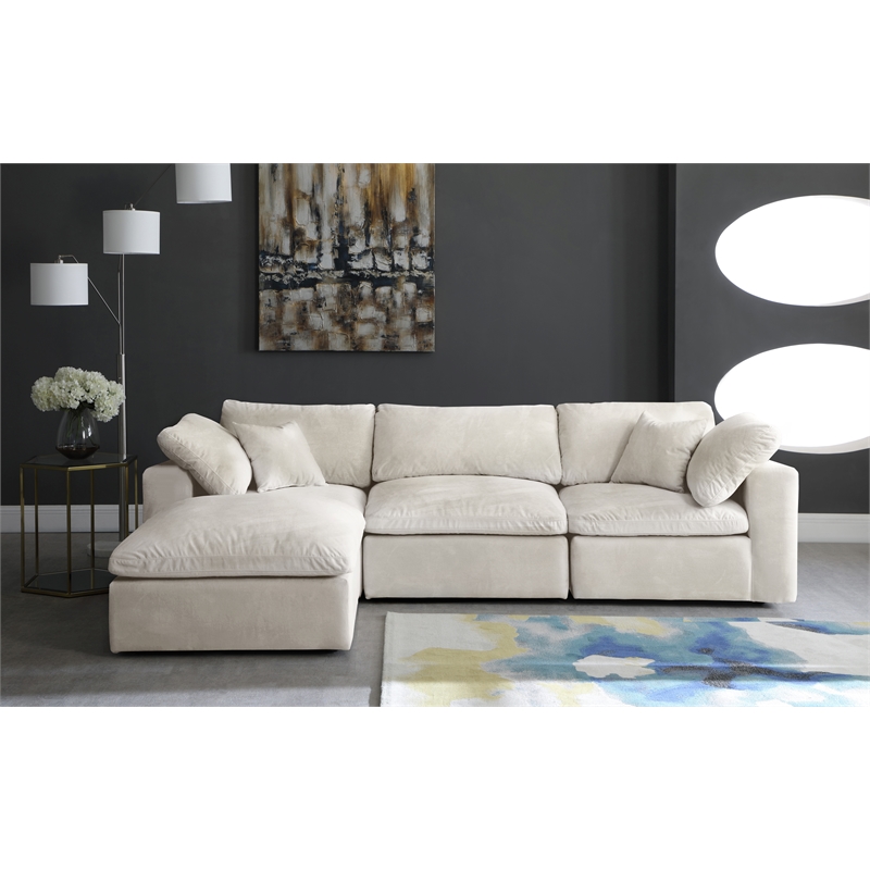 Pemberly Row Modern / Contemporary Cream Velvet Modular Sectional