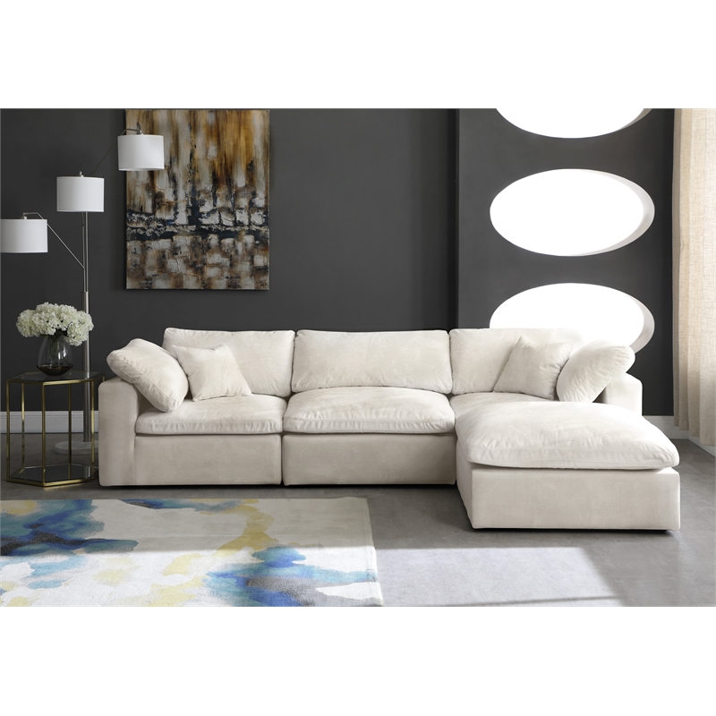 Pemberly Row Modern / Contemporary Cream Velvet Modular Sectional