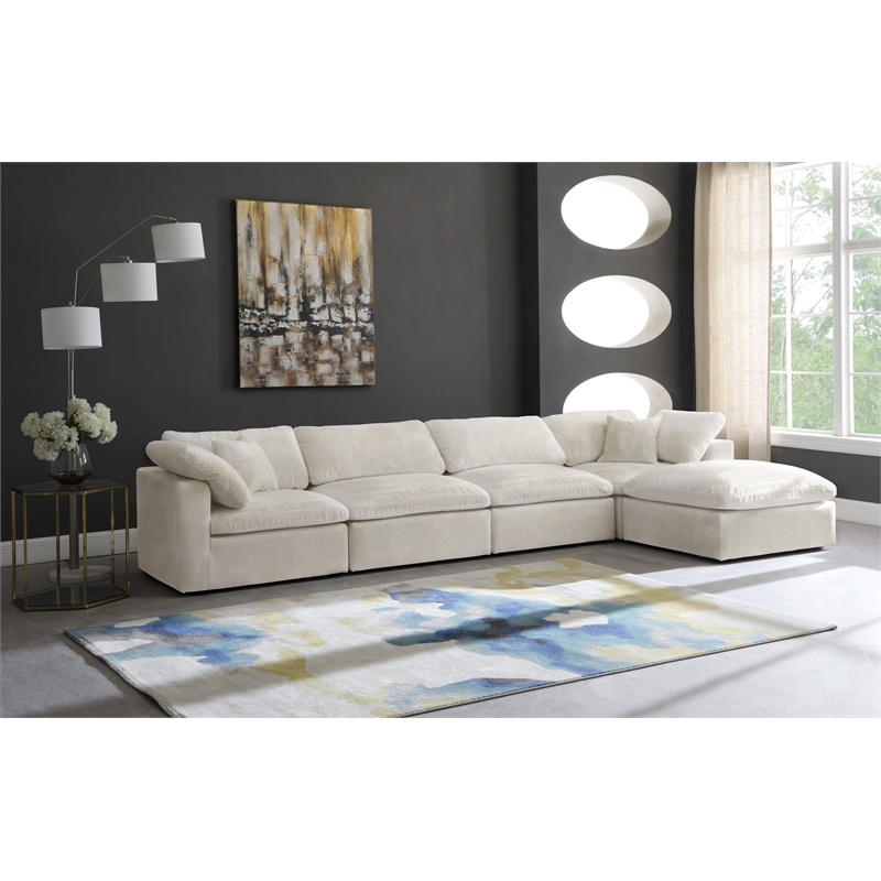 Pemberly Row Modern / Contemporary Cream Velvet Modular Sectional