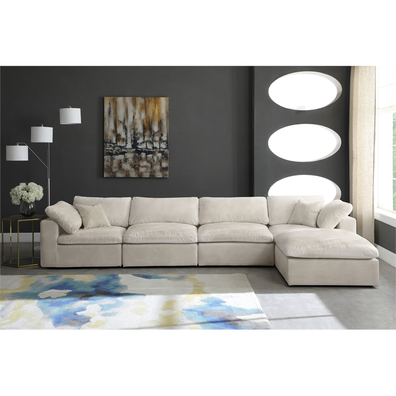 Pemberly Row Modern / Contemporary Cream Velvet Modular Sectional