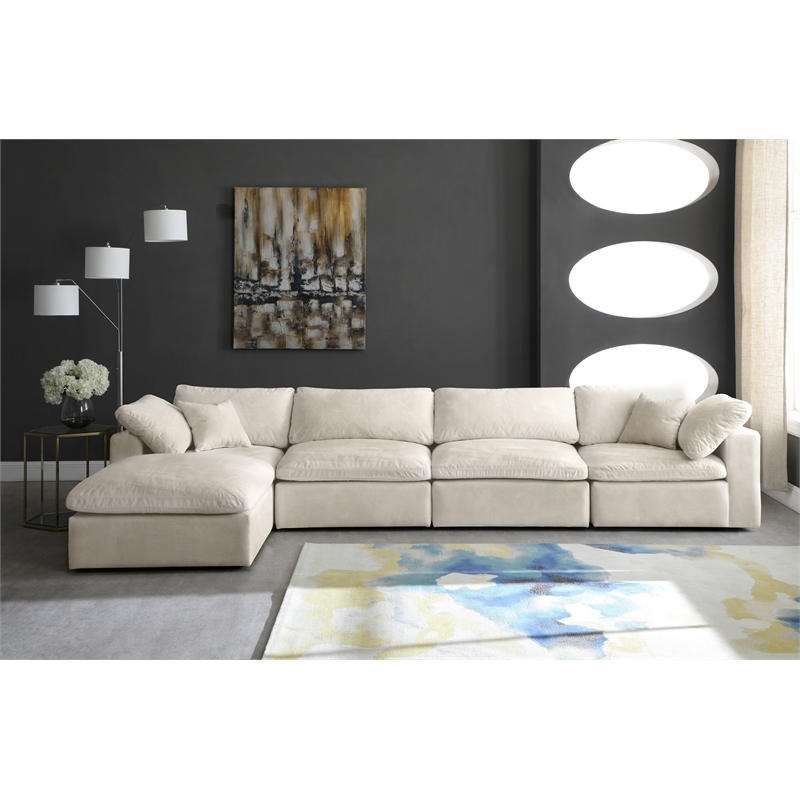 Pemberly Row Modern / Contemporary Cream Velvet Modular Sectional