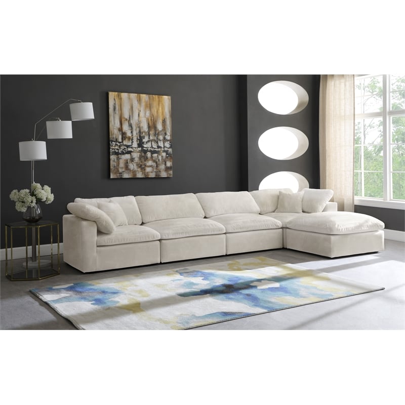 Pemberly Row Modern / Contemporary Cream Velvet Modular Sectional