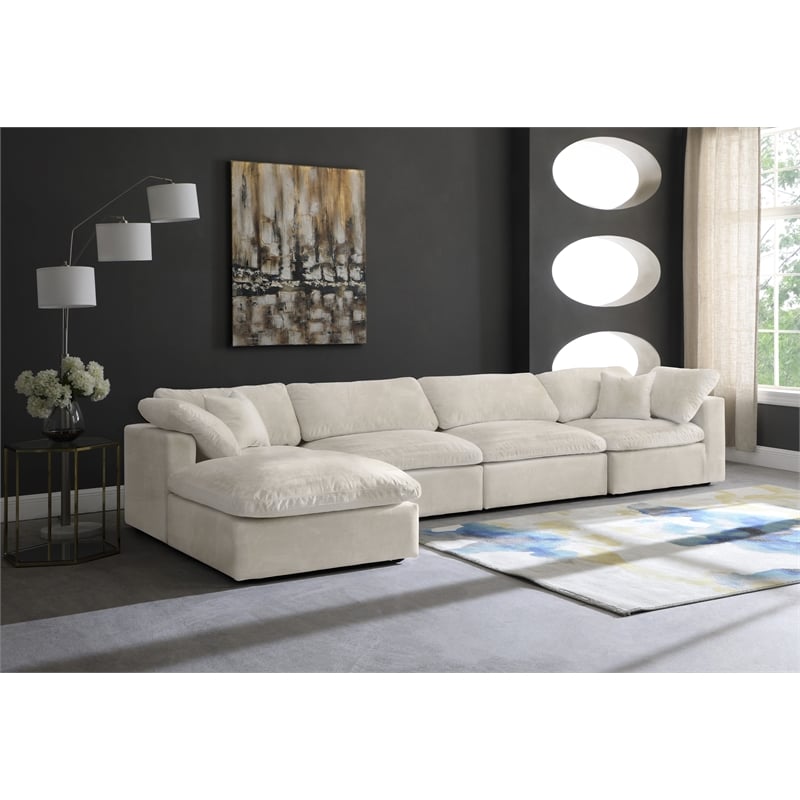 Pemberly Row Modern / Contemporary Cream Velvet Modular Sectional