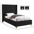 Pemberly Row Modern / Contemporary Black Finish Velvet Twin Bed