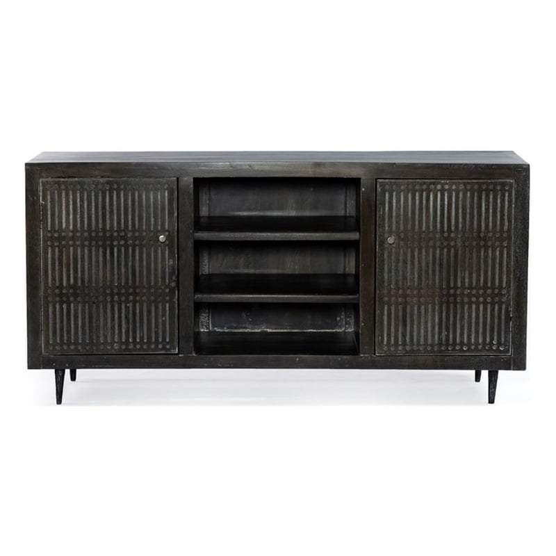 Pemberly Row 2 Door Solid Wood Media Cabinet - Antique Brown Finish on Iron Base