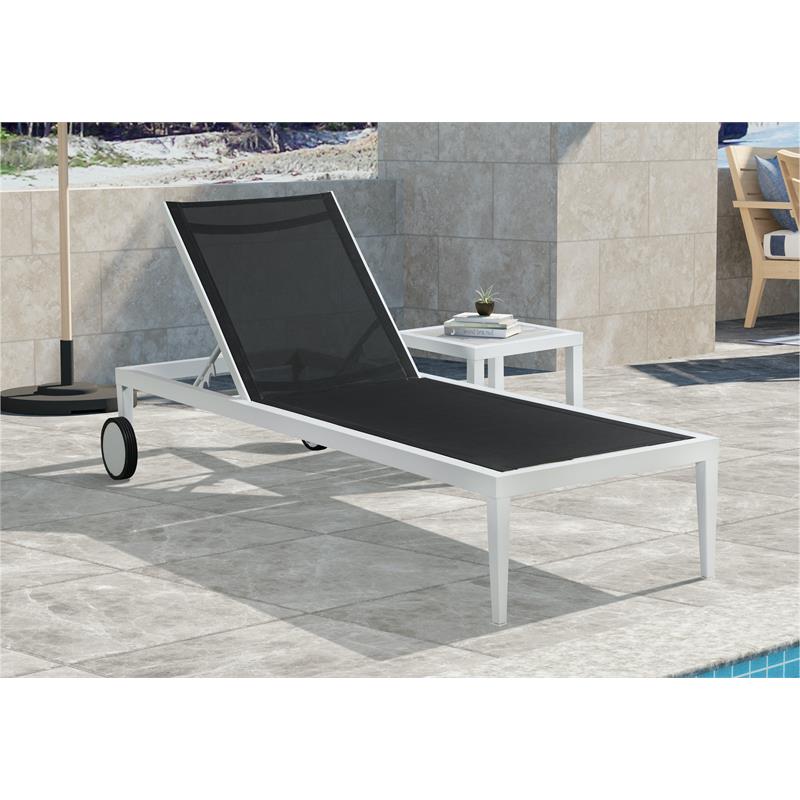 Pemberly Row Modern Black Outdoor Patio Mesh Chaise Lounge Chair