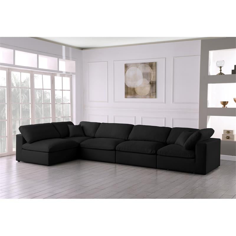 Pemberly Row Modern Black Linen Fabric Deluxe Modular Sectional