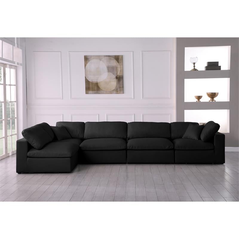 Pemberly Row Modern Black Linen Fabric Deluxe Modular Sectional