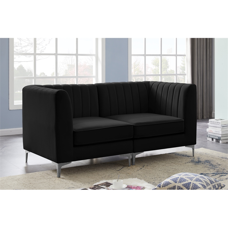 Pemberly Row Modern / Contemporary Black Velvet Modular Sofa