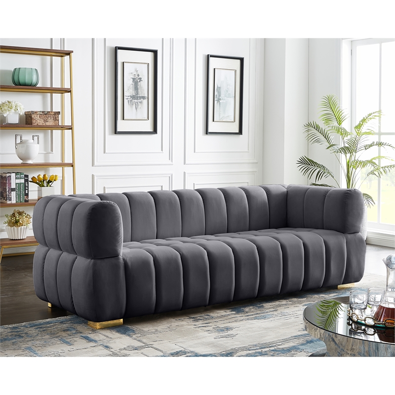 Pemberly Row Modern / Contemporary Soft Gray Finish Velvet Sofa
