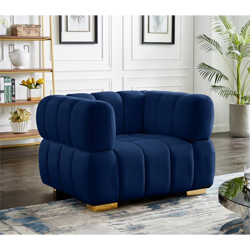 Pemberly Row Modern / Contemporary Deep Biscuit Tufting Navy Finish Velvet Chair