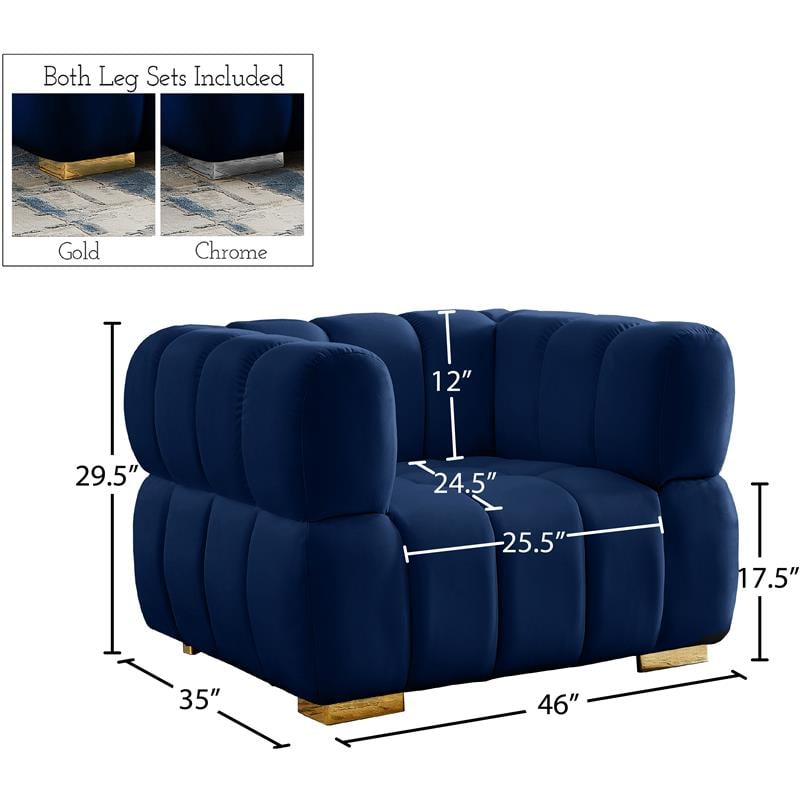 Pemberly Row Modern / Contemporary Deep Biscuit Tufting Navy Finish Velvet Chair