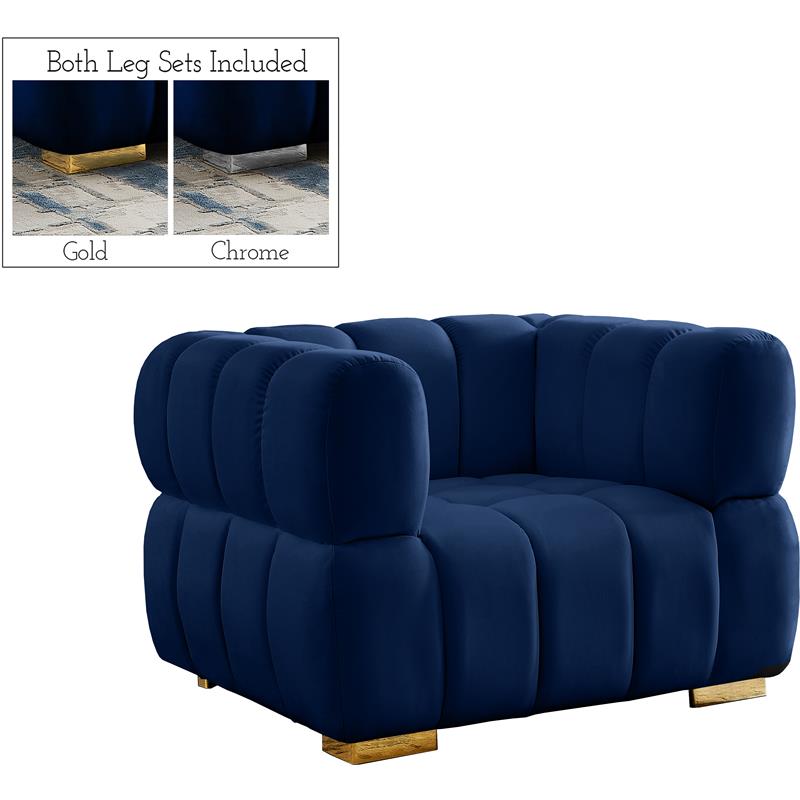 Pemberly Row Modern / Contemporary Deep Biscuit Tufting Navy Finish Velvet Chair