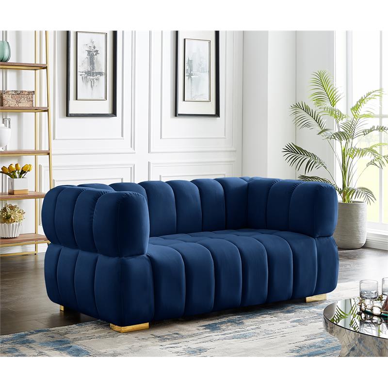 Pemberly Row Modern / Contemporary Navy Finish Velvet Loveseat