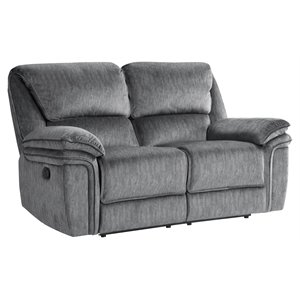 Pemberly Row 40&quot Traditional Style Microfiber Double Reclining Love Seat in Gray