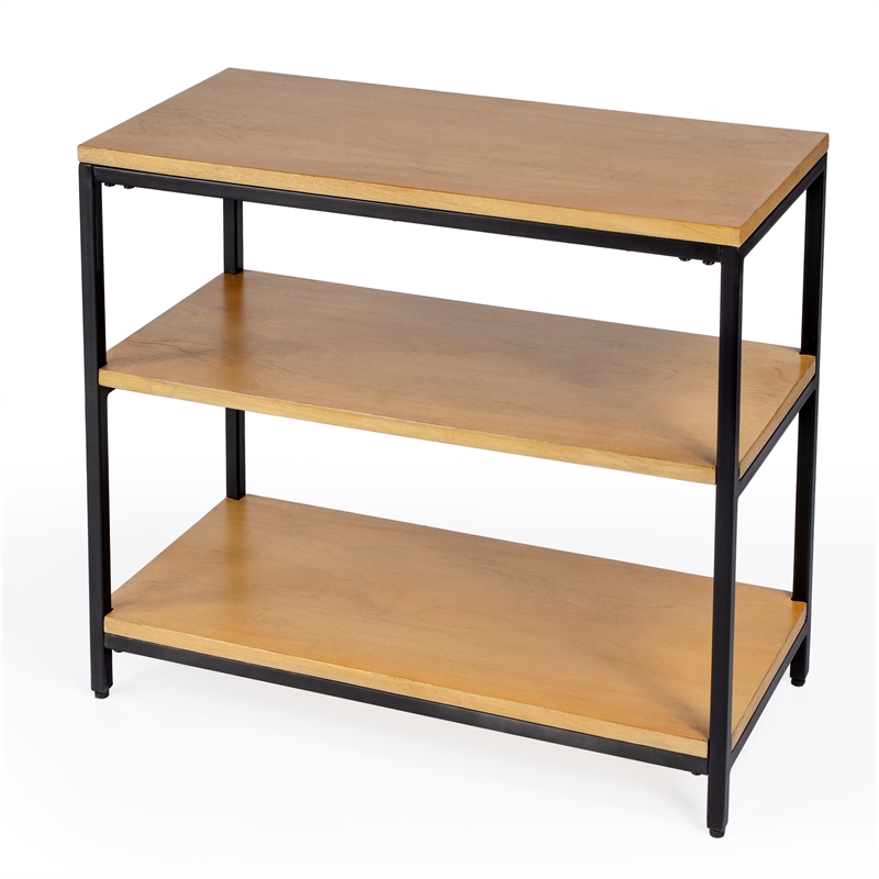 Pemberly Row Contemporary 3 Shelf Wood & Iron Etagere Bookcase