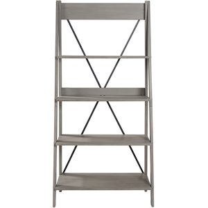 Pemberly Row 68&quot Solid Wood Ladder Bookcase with 4-Fixed Shelves in Gray