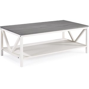 Pemberly Row 48&quot Distressed Farmhouse Coffee Table in Gray/White Wash