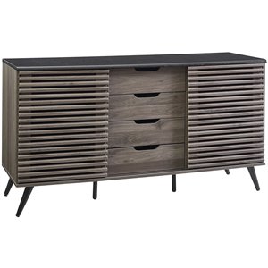 Pemberly Row 59&quot Sliding Door 4-Drawer Sideboard in Ebony/Slate Gray