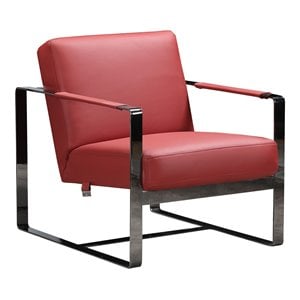 Pemberly Row 28&quot Modern Genuine Italian Leather Accent Chair in Red