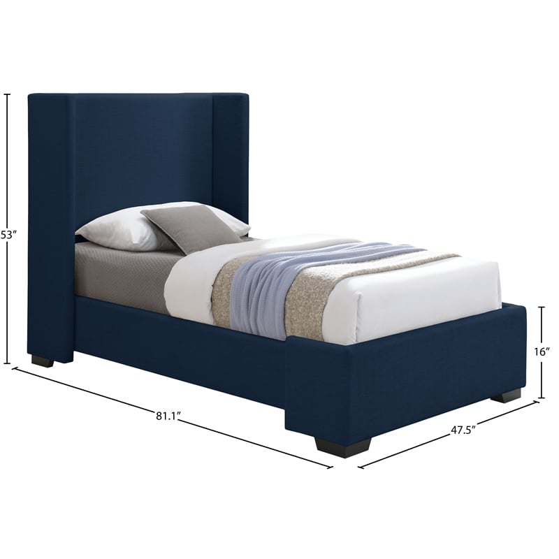 Pemberly Row Contemporary Navy Linen Textured Fabric Twin Bed