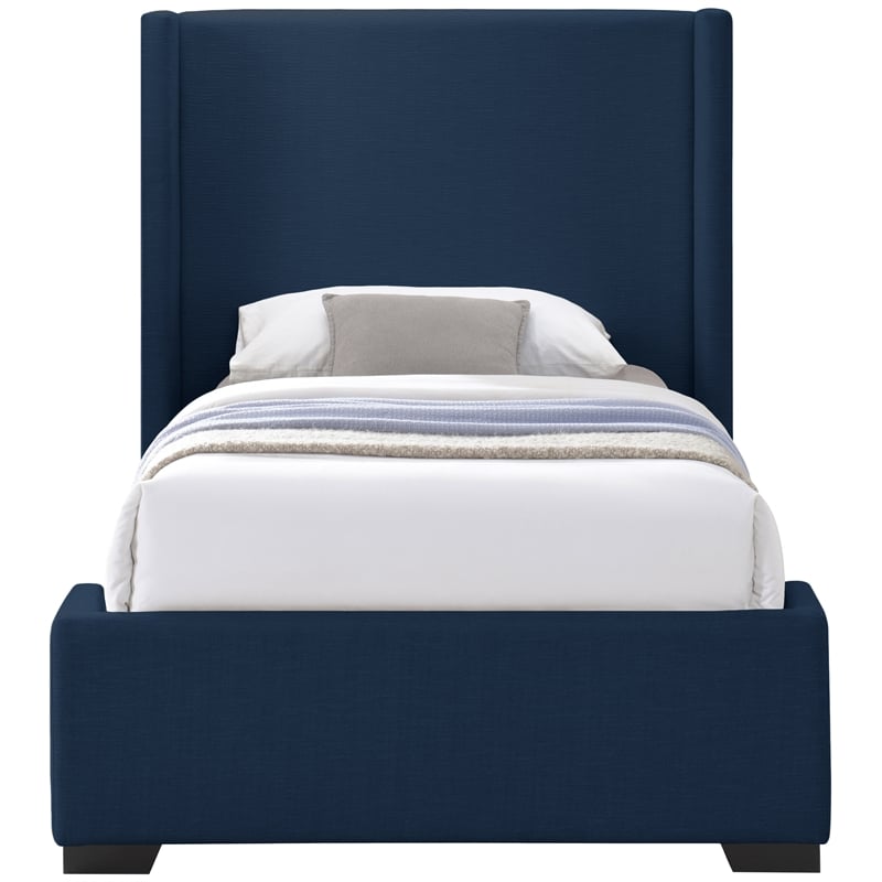 Pemberly Row Contemporary Navy Linen Textured Fabric Twin Bed