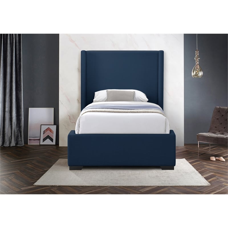Pemberly Row Contemporary Navy Linen Textured Fabric Twin Bed