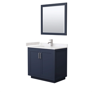Pemberly Row 36&quot Wood&Marble Single Bathroom Vanity in Blue/Nickel