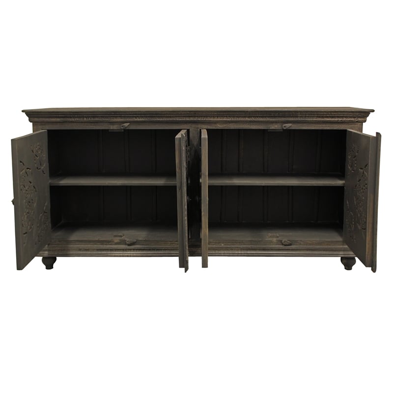 Pemberly Row Eagle 4-Door Sideboard - Distressed Gray Finish on Mango Solid Wood