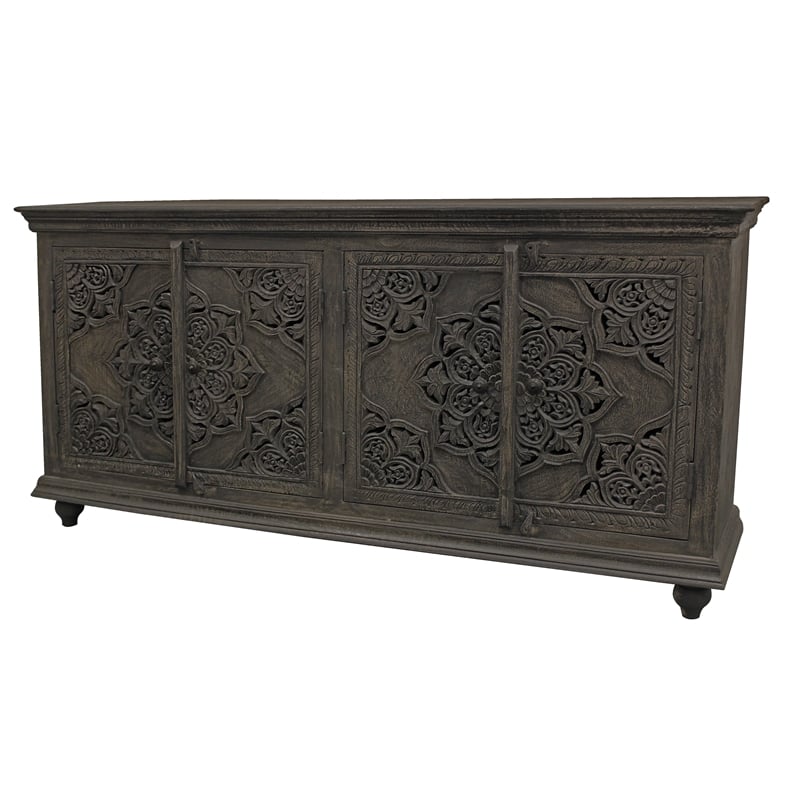 Pemberly Row Eagle 4-Door Sideboard - Distressed Gray Finish on Mango Solid Wood