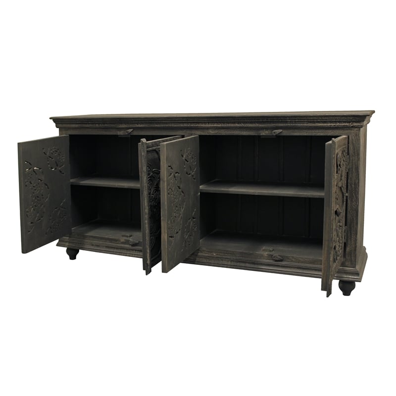 Pemberly Row Eagle 4-Door Sideboard - Distressed Gray Finish on Mango Solid Wood