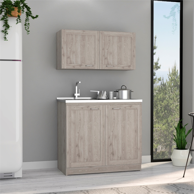 Pemberly Row 2-Shelf Engineered Wood Cabinet Set in Light Gray