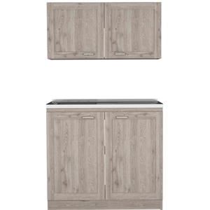 Pemberly Row 2-Shelf Engineered Wood Cabinet Set in Light Gray