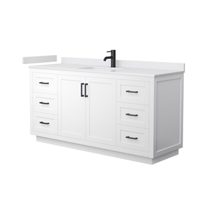 Pemberly Row 66&quot Wood Single Bathroom Vanity in White/Matte Black