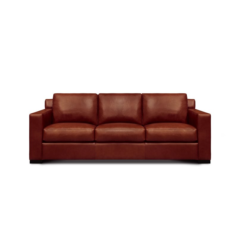 Pemberly Row Mid-Century Top Grain Leather Sofa in Russet Brown