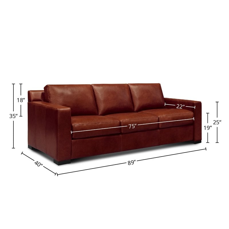 Pemberly Row Mid-Century Top Grain Leather Sofa in Russet Brown
