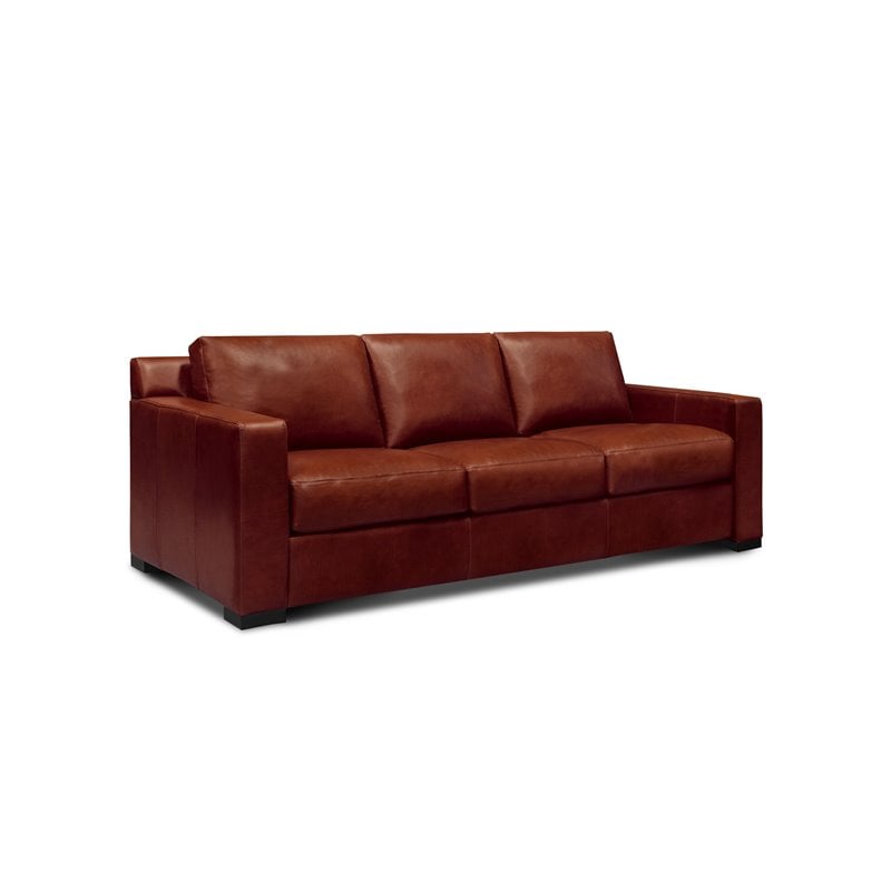 Pemberly Row Mid-Century Top Grain Leather Sofa in Russet Brown