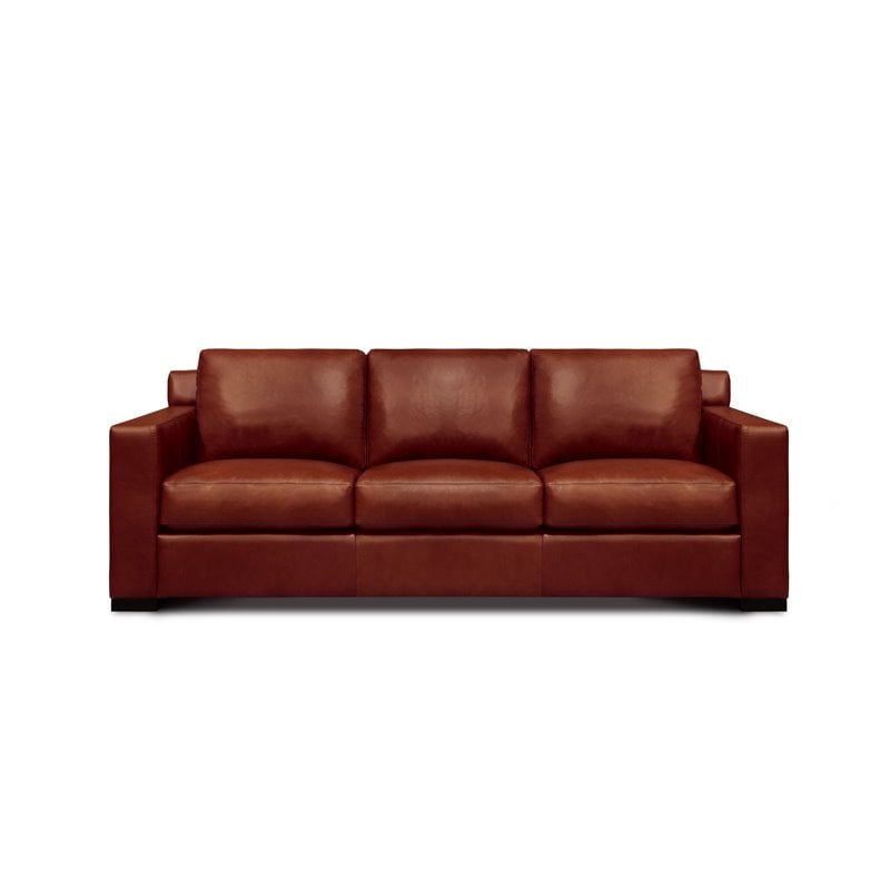 Pemberly Row Mid-Century Top Grain Leather Sofa in Russet Brown
