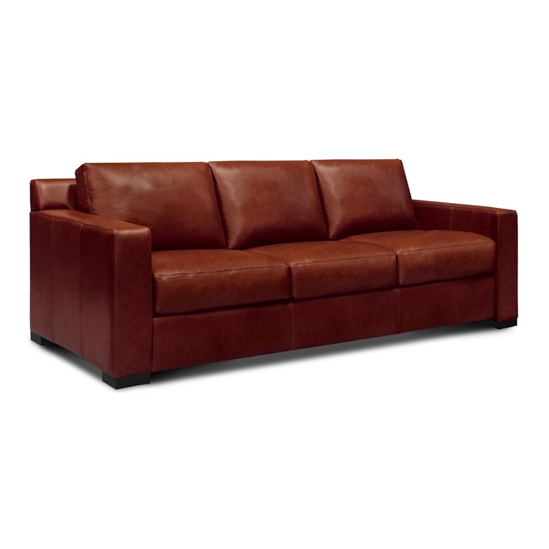 Pemberly Row Mid-Century Top Grain Leather Sofa in Russet Brown