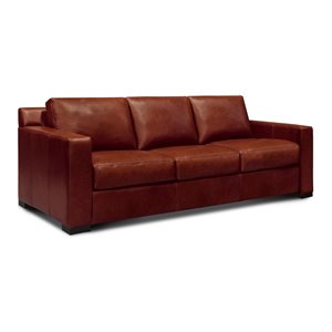 Pemberly Row Mid-Century Top Grain Leather Sofa in Russet Brown